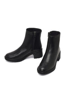 Women's Black Zippered Short Thick Heeled Leather Boots | Derimod