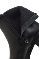 Women's Black Zippered Short Thick Heeled Leather Boots | Derimod