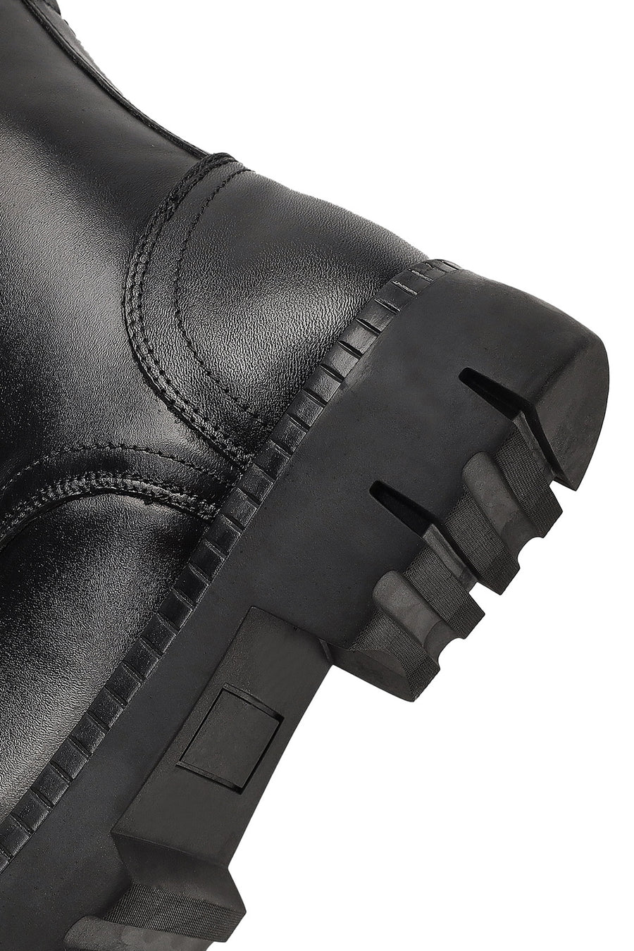 Women's Black Zippered Thick-Soled Leather Ankle Boots