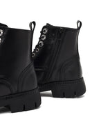 Women's Black Zippered Thick-Soled Leather Ankle Boots | Derimod
