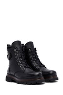 Women's Black Lace-Up Zipper Leather Combat Boots | Derimod