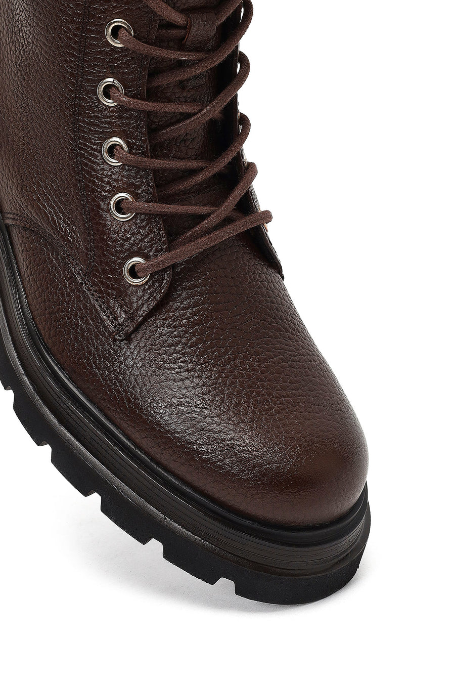 Women's Brown Lace-Up Zipper Leather Ankle Boots