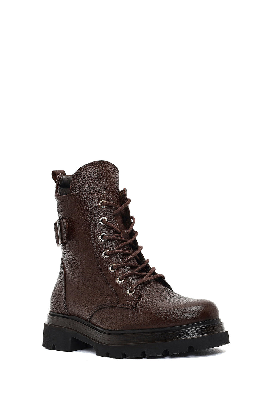 Women's Brown Lace-Up Zipper Leather Ankle Boots