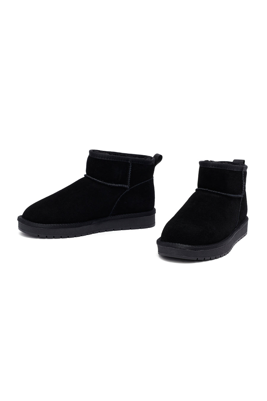 Woman Black Fur Suede Leather Teddy Bot