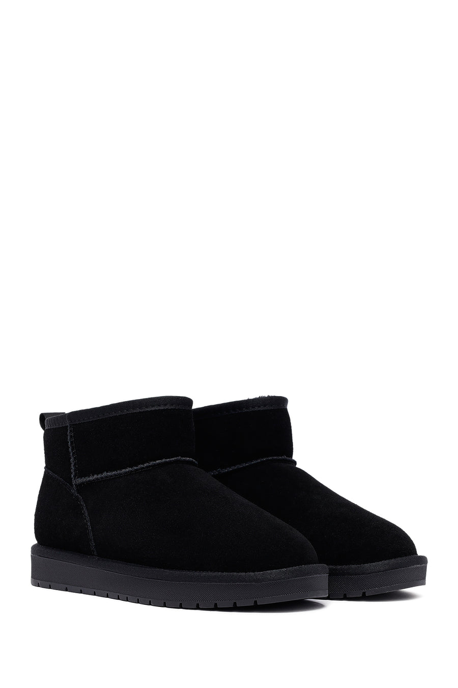 Woman Black Fur Suede Leather Teddy Bot