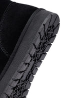 Woman Black Fur Suede Leather Teddy Bot | Derimod