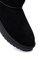 Woman Black Fur Suede Leather Teddy Bot | Derimod