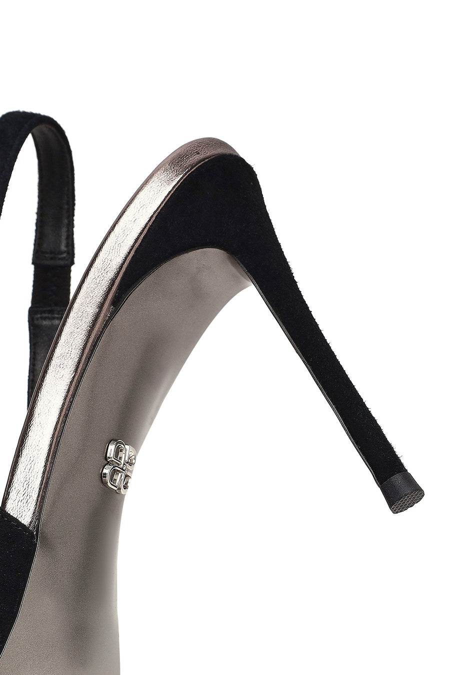Women's Black Back Open Jeweled Thin High Heel Suede Leather Shoe