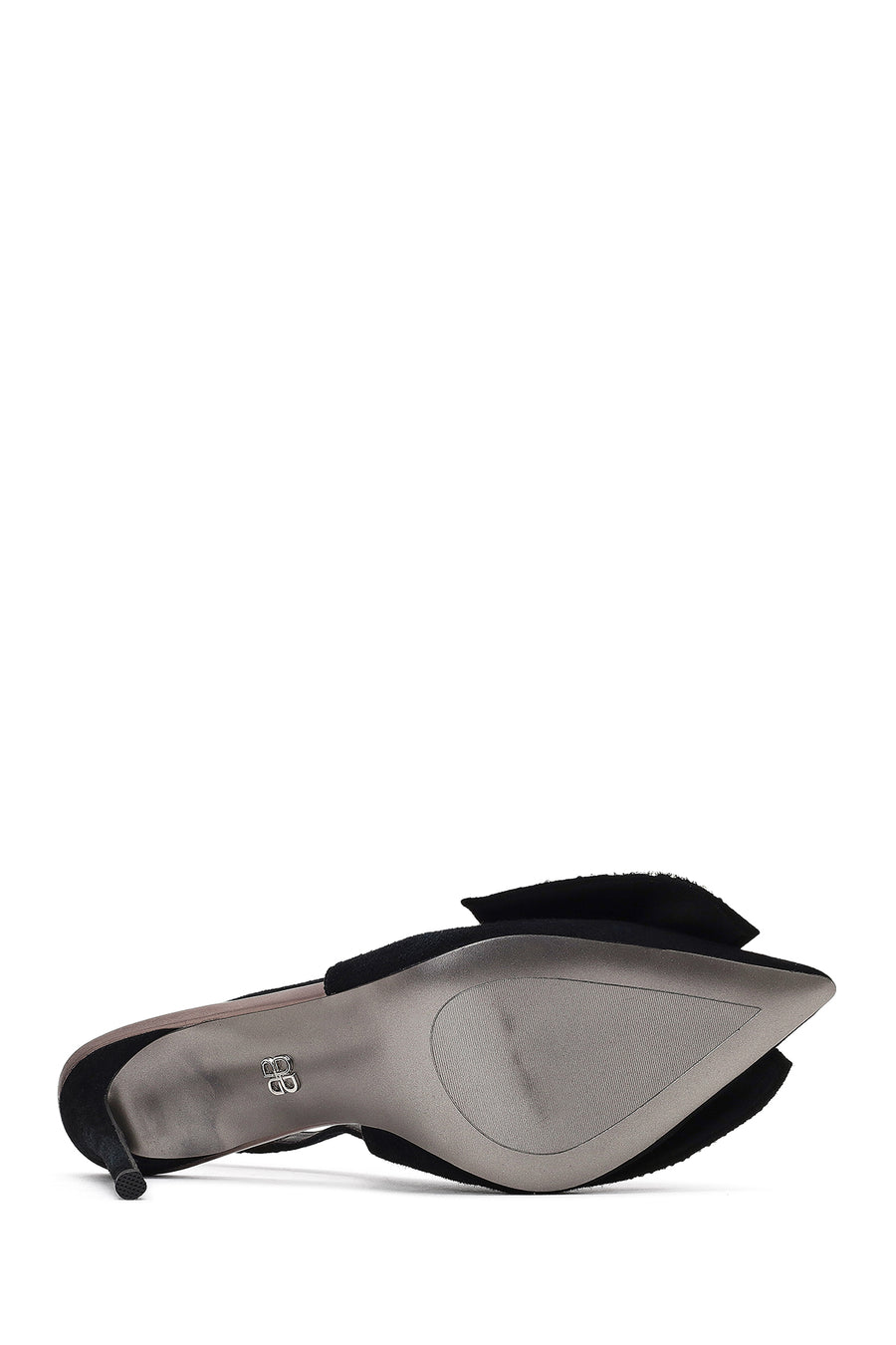 Women's Black Back Open Jeweled Thin High Heel Suede Leather Shoe