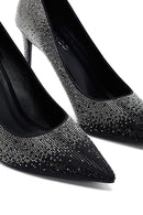 Kadın Siyah Taşlı İnce Topuklu Deri Stiletto | Derimod