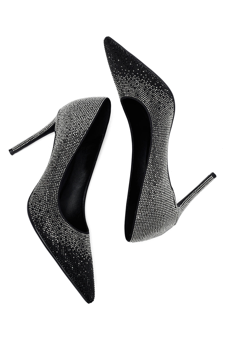 Kadın Siyah Taşlı İnce Topuklu Deri Stiletto