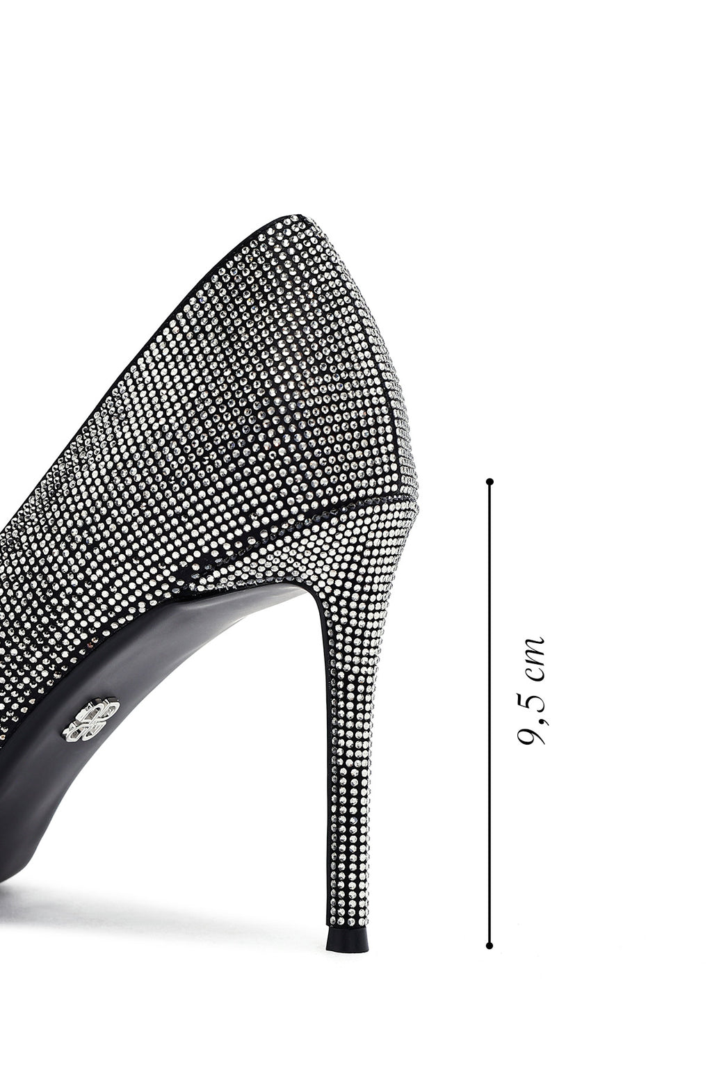 Kadın Siyah Taşlı İnce Topuklu Deri Stiletto