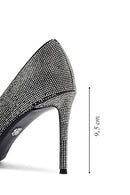 Kadın Siyah Taşlı İnce Topuklu Deri Stiletto | Derimod