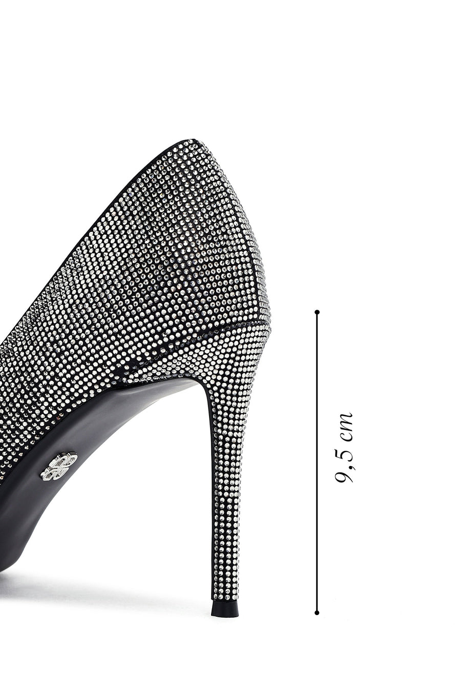 Kadın Siyah Taşlı İnce Topuklu Deri Stiletto