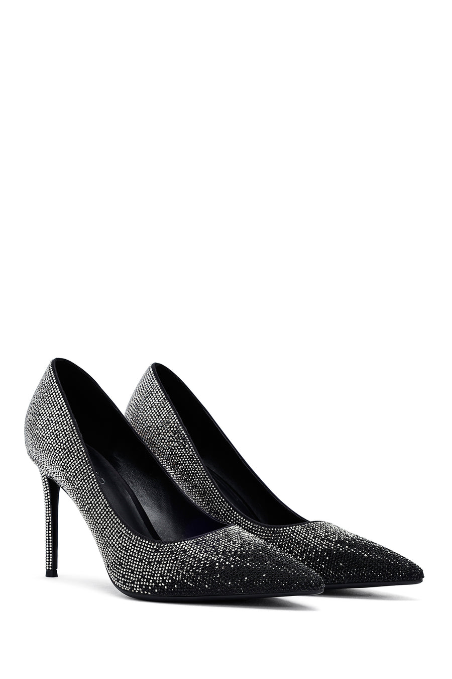Kadın Siyah Taşlı İnce Topuklu Deri Stiletto