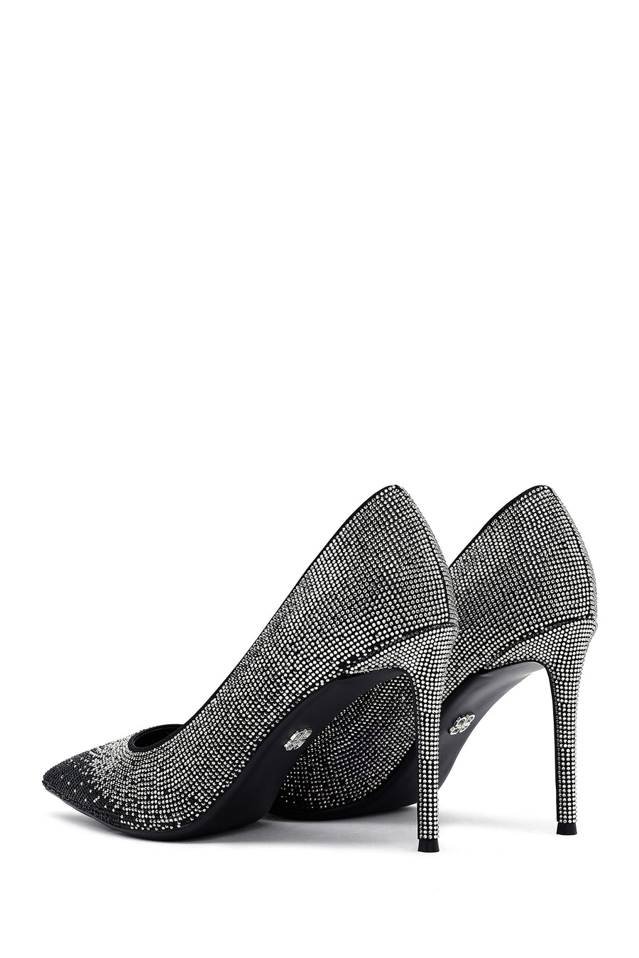 Kadın Siyah Taşlı İnce Topuklu Deri Stiletto