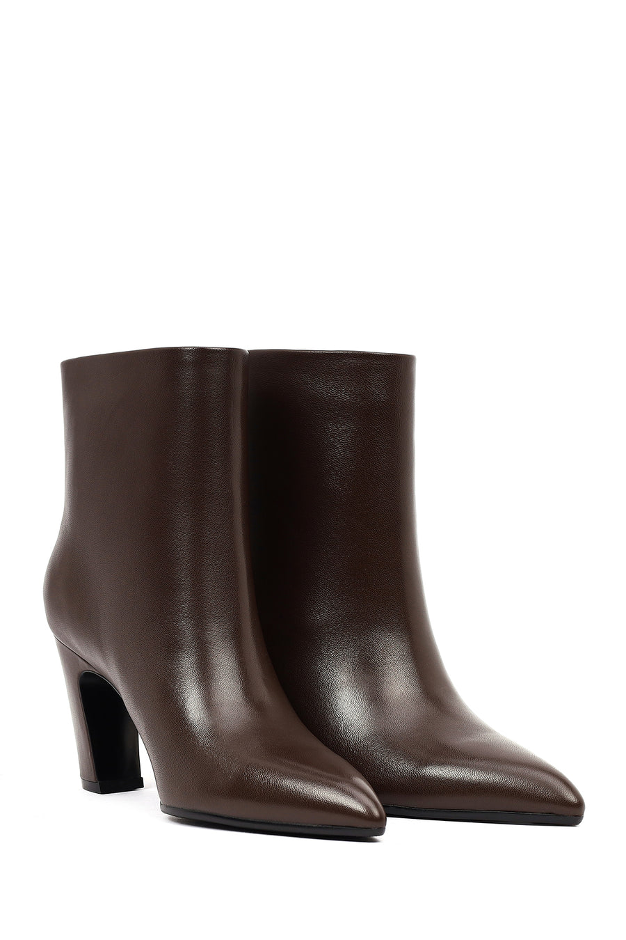 Women's Brown Thick Heeled Leather Boots