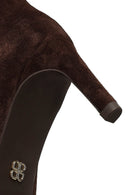 Women's Brown Thin Heeled Suede Leather Boot | Derimod
