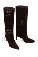 Women's Brown Thin Heeled Suede Leather Boot | Derimod