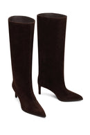 Women's Brown Thin Heeled Suede Leather Boot | Derimod