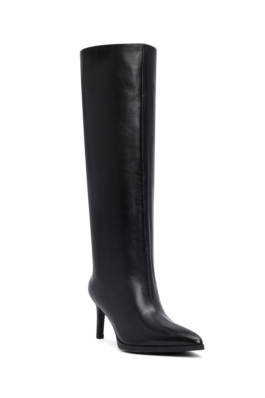 Women's Black Thin Heeled Leather Boot