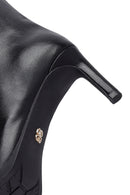 Women's Black Thin Heeled Leather Boot | Derimod