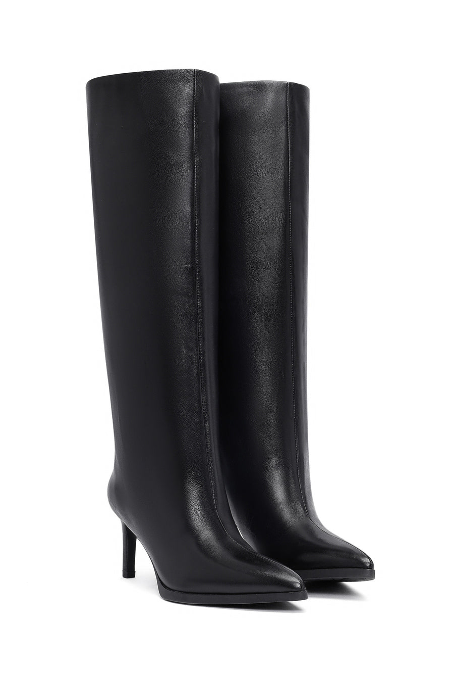 Women's Black Thin Heeled Leather Boot