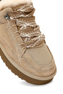 Women's Beige Lace-Up Thick-Soled Furry Suede Leather Teddy Sneaker | Derimod
