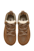 Kadın Camel Bağcıklı Kalın Tabanlı Tüylü Süet Deri Teddy Sneaker | Derimod