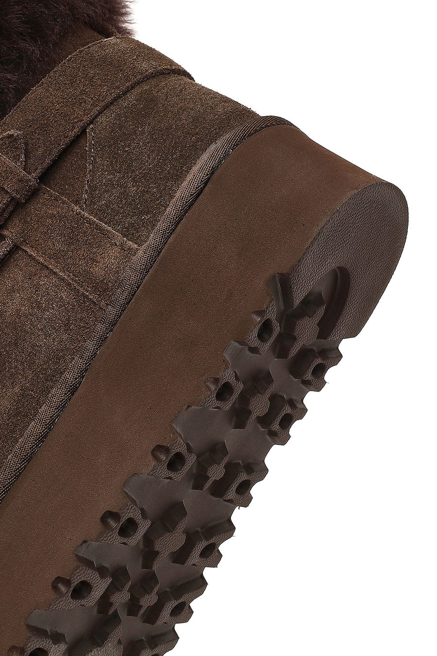 Women's Brown Thick-Soled Fur Detailed Suede Leather Teddy Boot