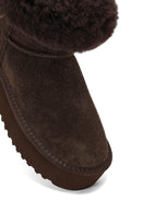 Women's Brown Thick-Soled Fur Detailed Suede Leather Teddy Boot | Derimod