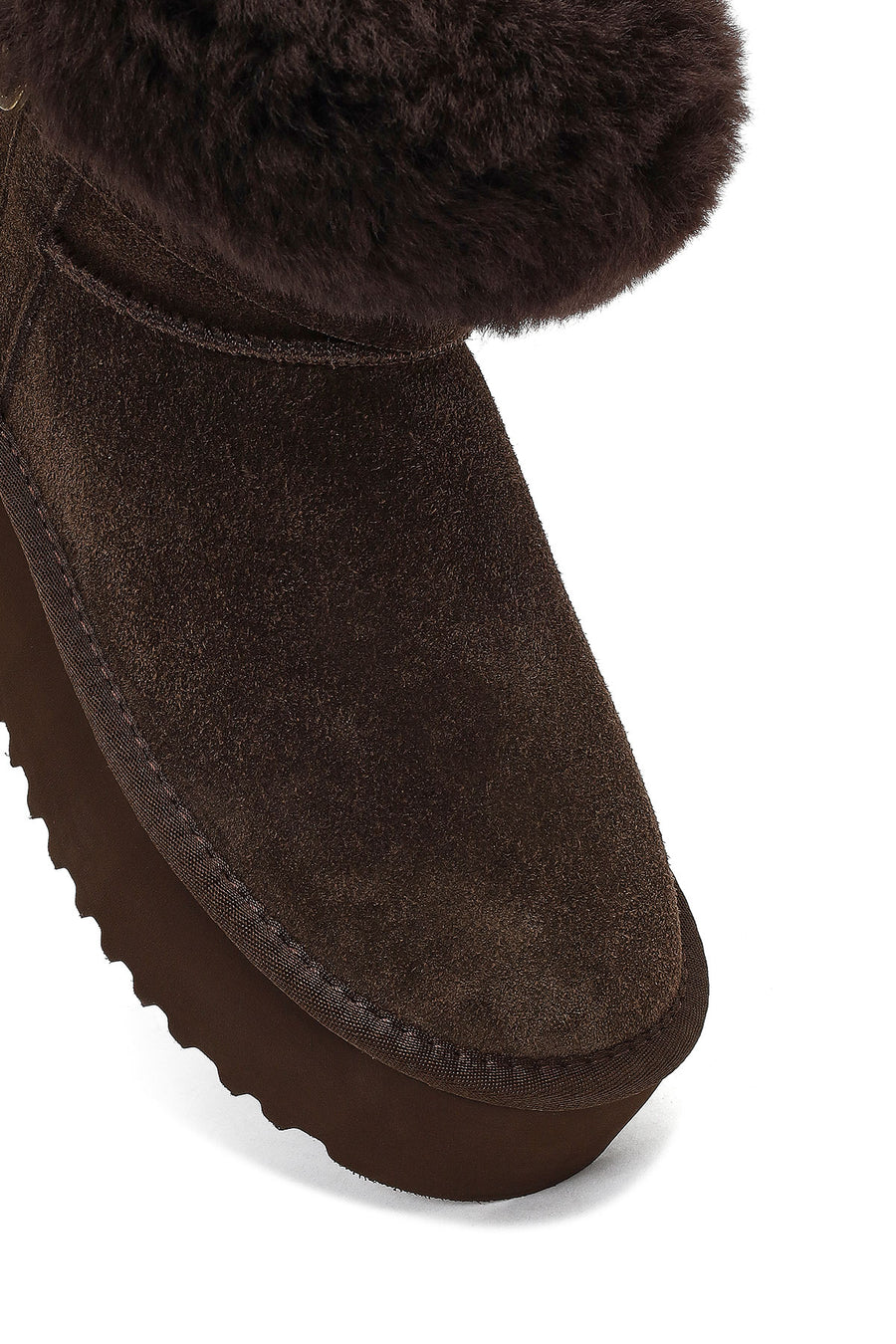 Women's Brown Thick-Soled Fur Detailed Suede Leather Teddy Boot