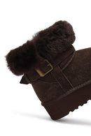 Women's Brown Thick-Soled Fur Detailed Suede Leather Teddy Boot | Derimod