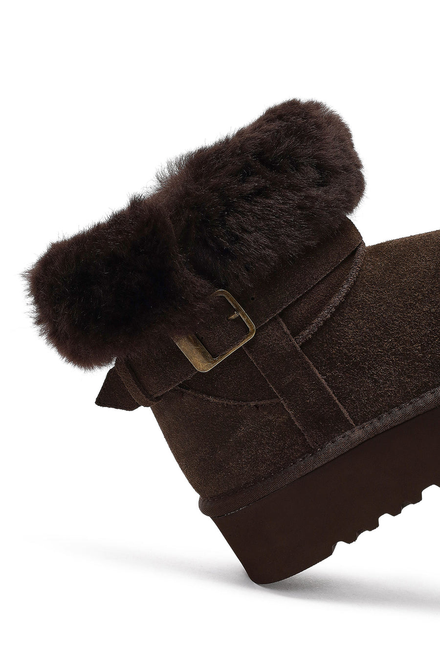 Women's Brown Thick-Soled Fur Detailed Suede Leather Teddy Boot