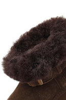 Women's Brown Thick-Soled Fur Detailed Suede Leather Teddy Boot | Derimod