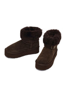 Women's Brown Thick-Soled Fur Detailed Suede Leather Teddy Boot | Derimod