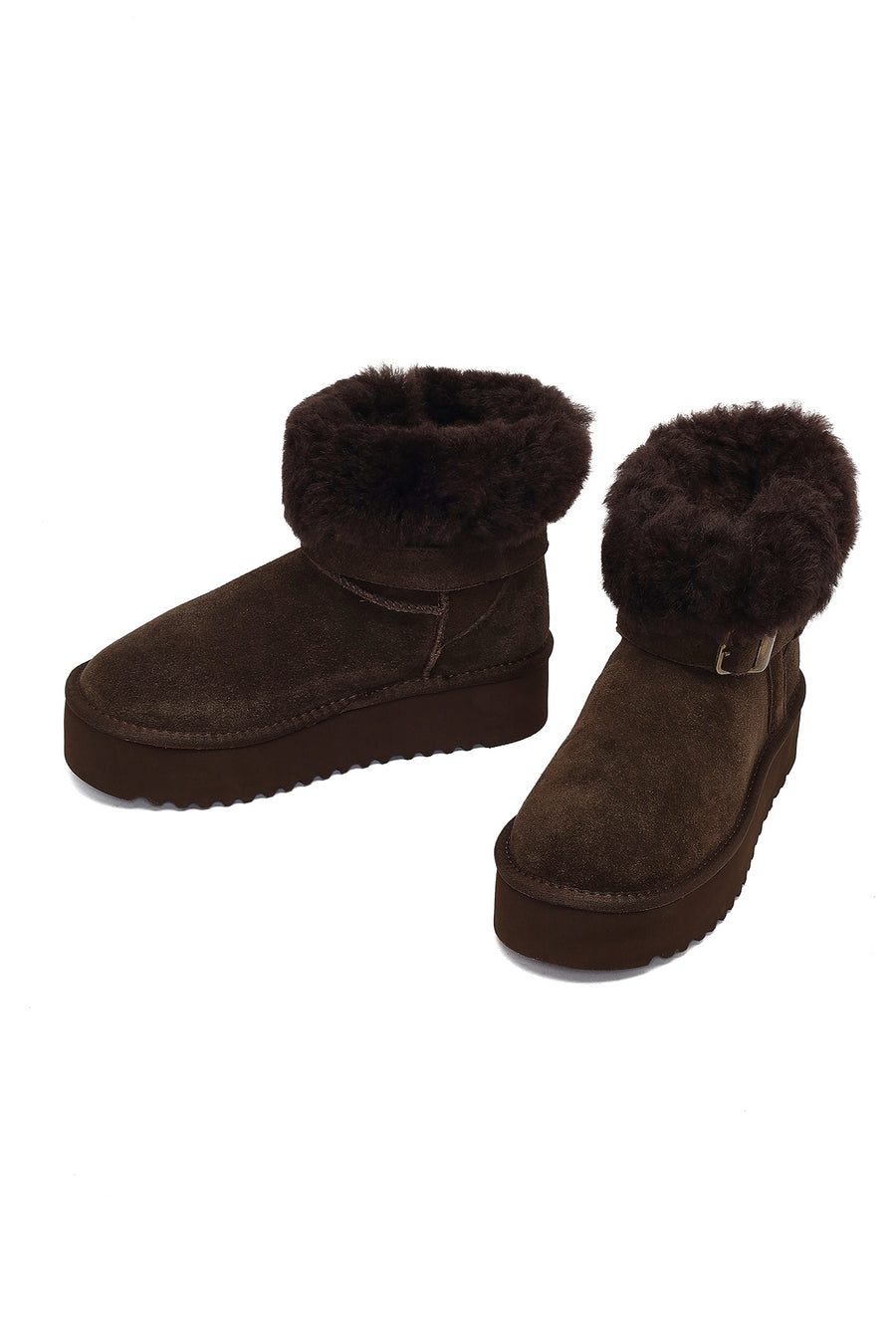 Women's Brown Thick-Soled Fur Detailed Suede Leather Teddy Boot
