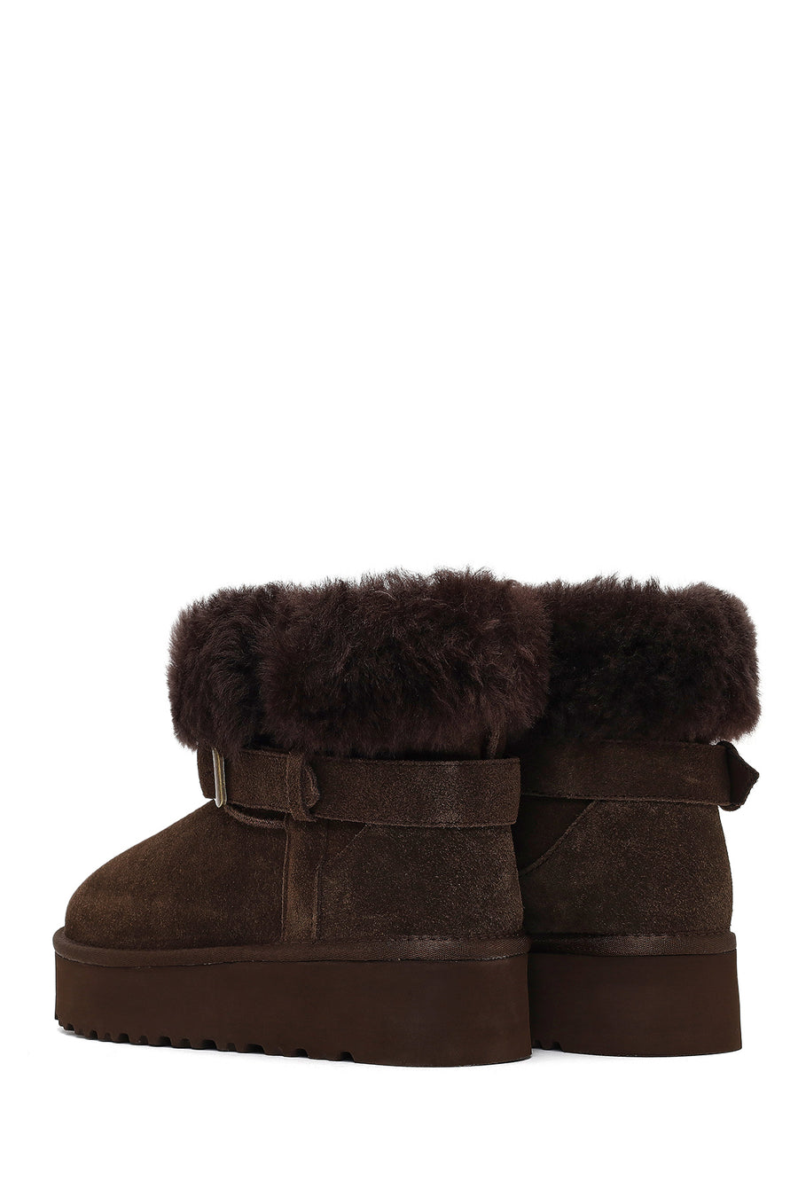 Women's Brown Thick-Soled Fur Detailed Suede Leather Teddy Boot