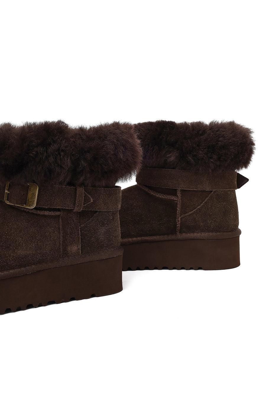 Women's Brown Thick-Soled Fur Detailed Suede Leather Teddy Boot