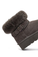 Women's Gray Thick-Soled Fur Detailed Suede Leather Teddy Boot | Derimod