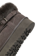 Women's Gray Thick-Soled Fur Detailed Suede Leather Teddy Boot | Derimod