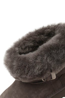 Women's Gray Thick-Soled Fur Detailed Suede Leather Teddy Boot | Derimod