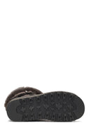 Women's Gray Thick-Soled Fur Detailed Suede Leather Teddy Boot | Derimod