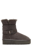 Women's Gray Thick-Soled Fur Detailed Suede Leather Teddy Boot | Derimod