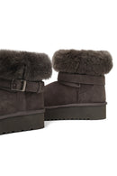 Women's Gray Thick-Soled Fur Detailed Suede Leather Teddy Boot | Derimod