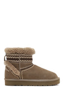 Kadın Bej Desenli Kürk Detaylı Süet Deri Teddy Bot | Derimod