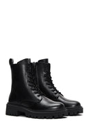 Woman Black Zippered Leather Postal Boots | Derimod