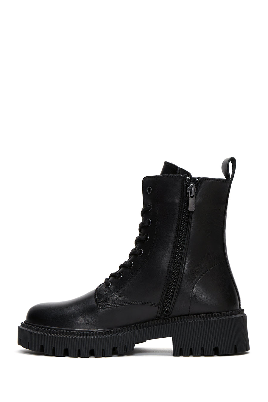 Woman Black Zippered Leather Postal Boots