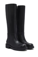 Woman Black Zippered Leather Boot | Derimod