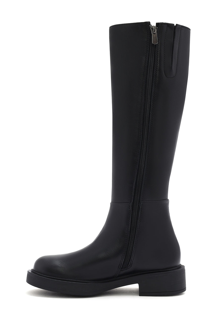 Woman Black Zippered Leather Boot